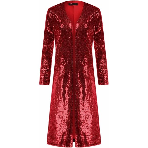 Women's Sequin Blazer Sparkly Open Front Evening Party Formal Top - Picture 6 of 7